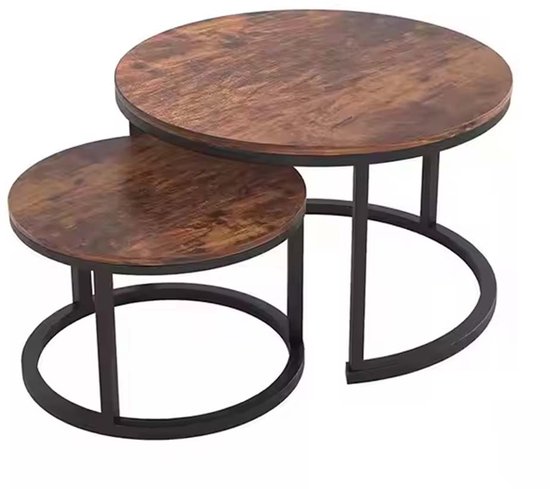 SERALUXE salontafel set – rond – vintage bruin – 2 stuks