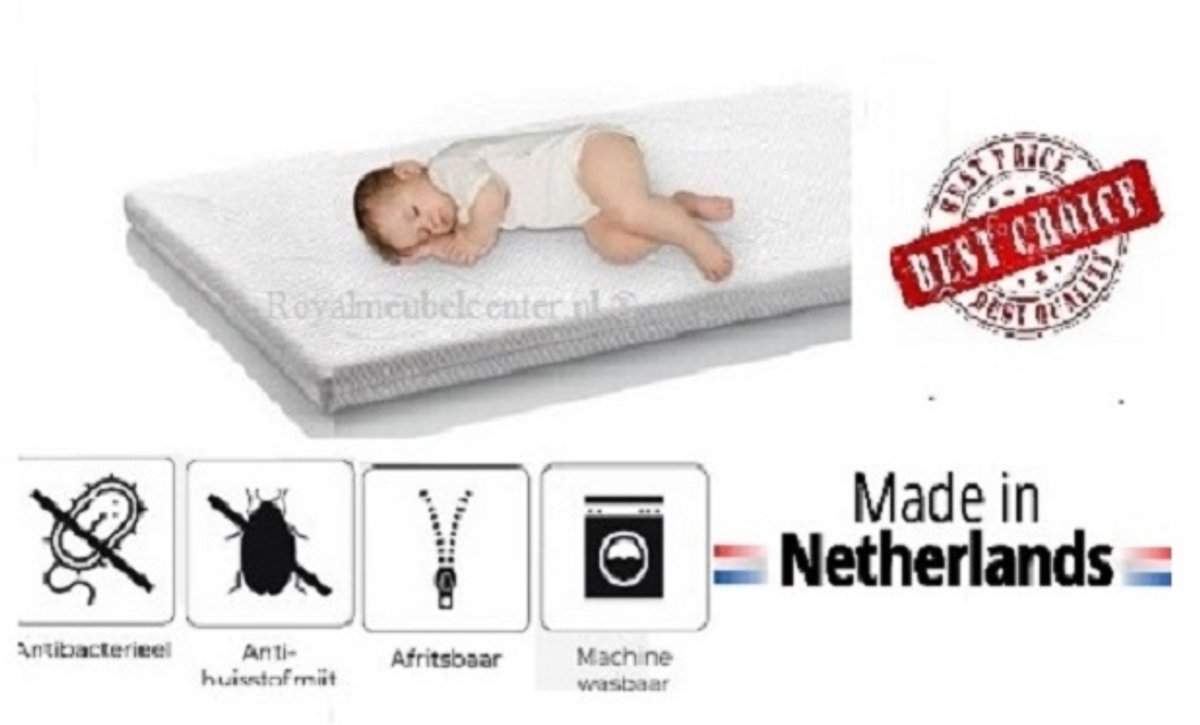 Image of 55x100x10 cm - Babymatras - Anti-allergische wasbare hoes