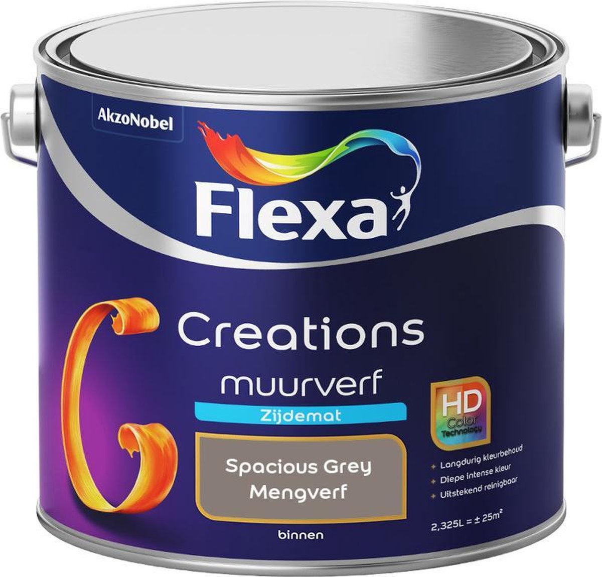 Flexa Creations - Muurverf Zijde Mat - Mengkleuren Collectie - Spacious Grey - 2,5 Liter