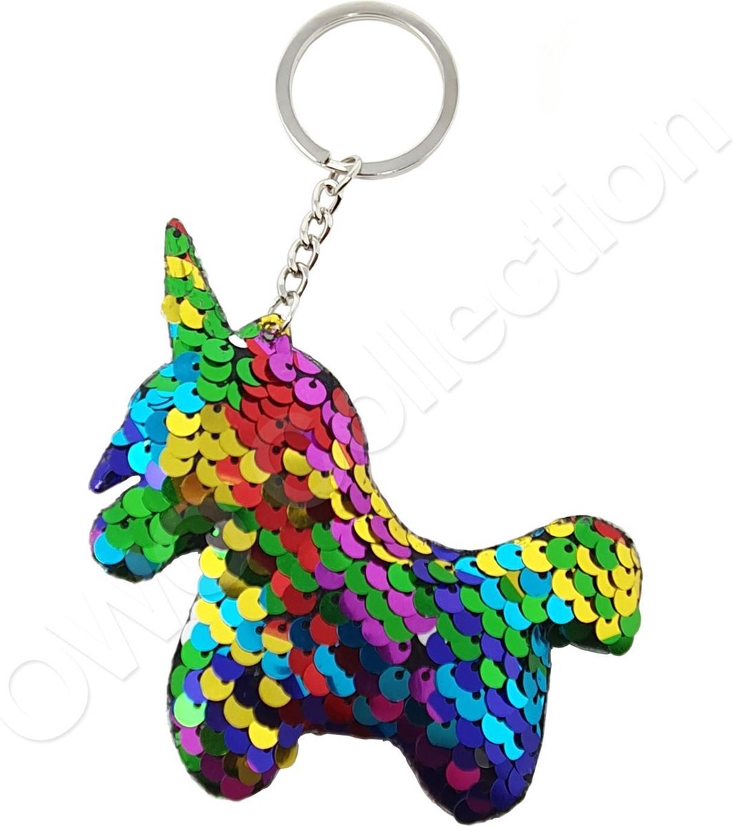 OWO - Unicorn eenhoorn sleutelhanger met pailletten - regenboog