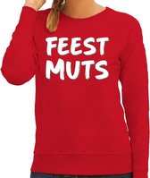 Feest muts sweater / trui rood met witte letters voor dames L