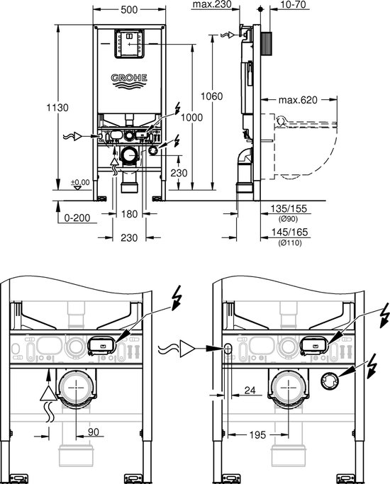 Geometrie bronzen schieten GROHE Rapid SLX 3-in-1 set inbouwreservoir - 1,13m - voor hangend toilet -  Met... | bol.com