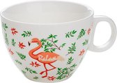 Cosy en Trendy Flamingo Koffietassen 50cl Porselein D11,8xh8,7cm - (Set van 6) En Yourkitchen E-kookboek - Heerlijke Smulrecepten