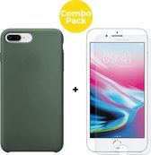 iPhone 7 Plus en 8 Plus Telefoonhoesje  met 1 x Screenprotector | Siliconen Soft Touch Smartphone Case Back Cover  | Gehard Beschermglas | Groen