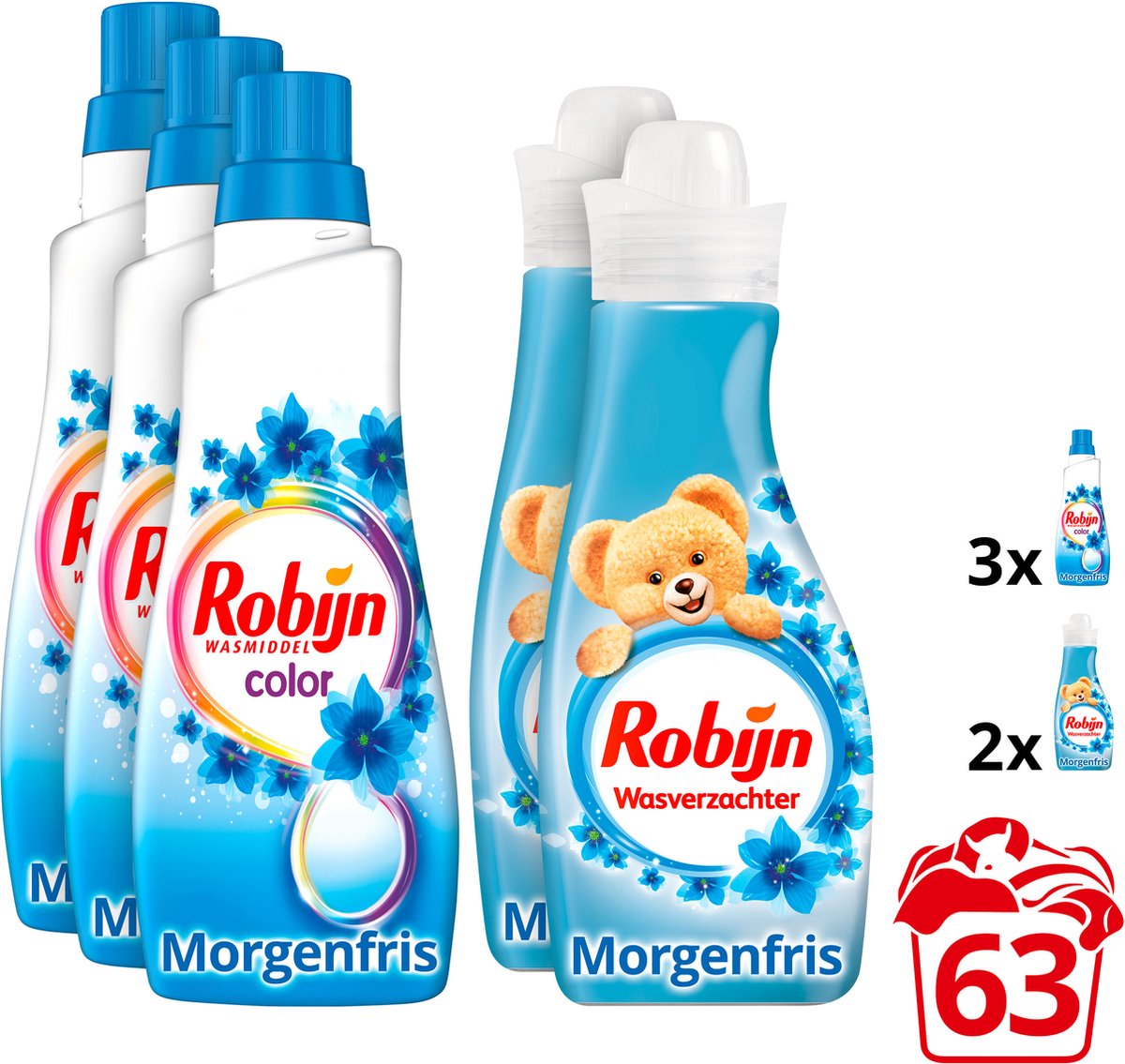 Robijn Morgenfris Klein & Krachtig wasmiddel en wasverzachter - 5 stuks - Voordeelverpakking