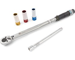 AOK 5 Delige 1/2" Professionele Momentsleutel 40-210 Nm Inclusief 3 Krachtdoppen en Verlengstuk