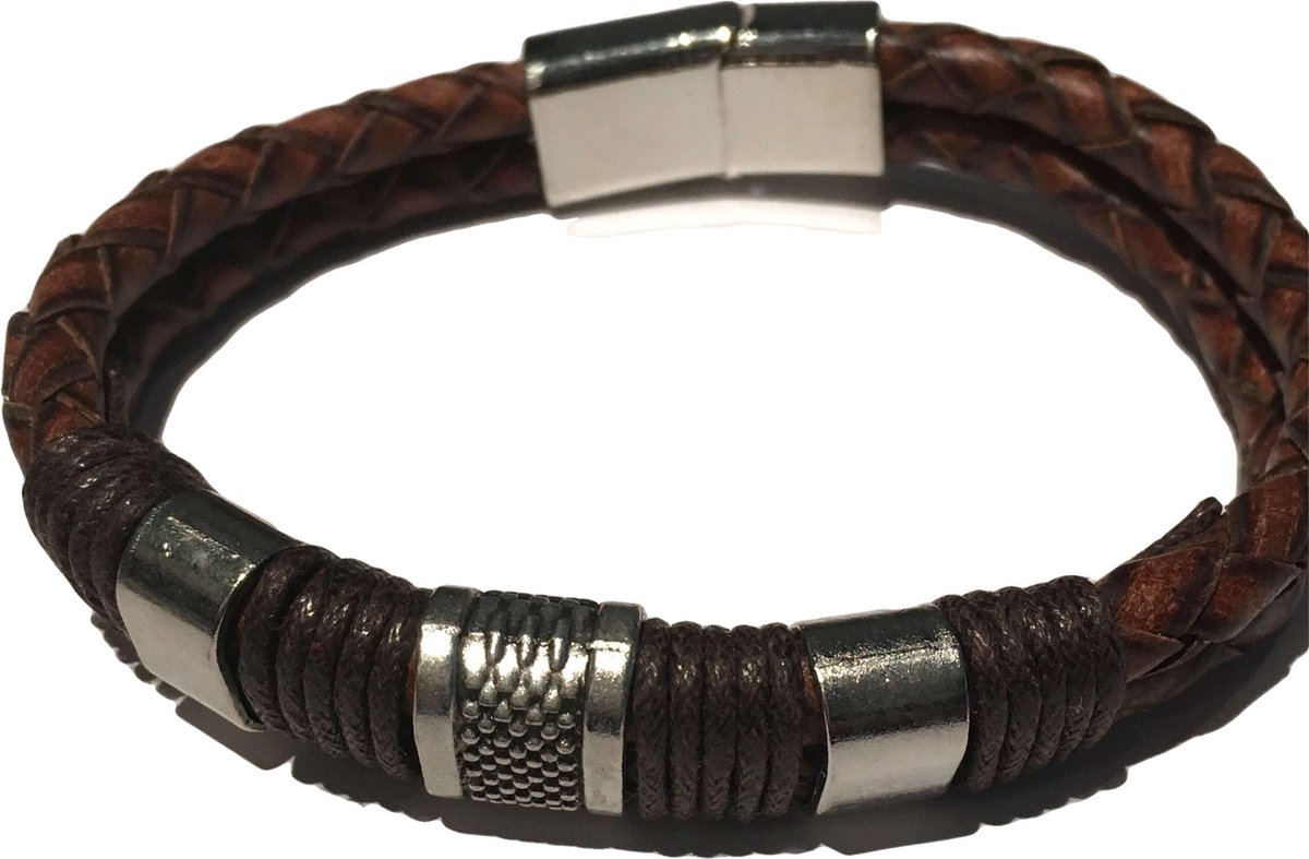 Heren armband bruin leer met schuifsluiting