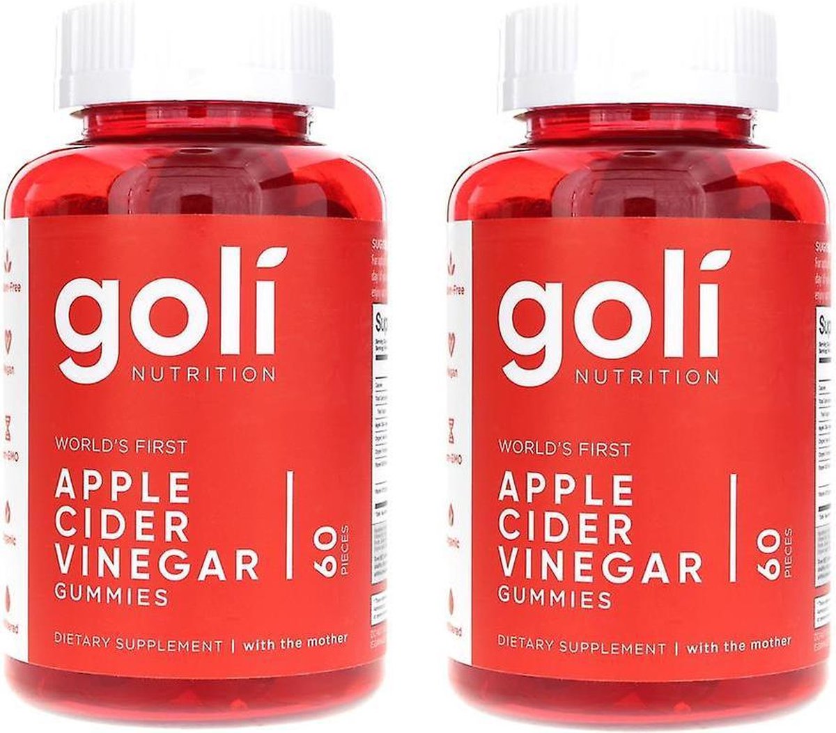 Goli Nutrition Appel Azijn Gummies - 2 x 60 gummies - 100% organisch, veganistisch & gluten-vrij - voedingssupplement