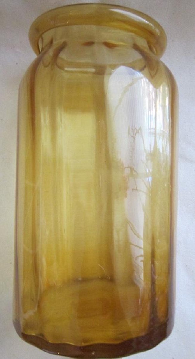 bol.com | Grote okergele glazen vaas, voor bloemen of kaars. 27 x 15 cm.  Dik glas