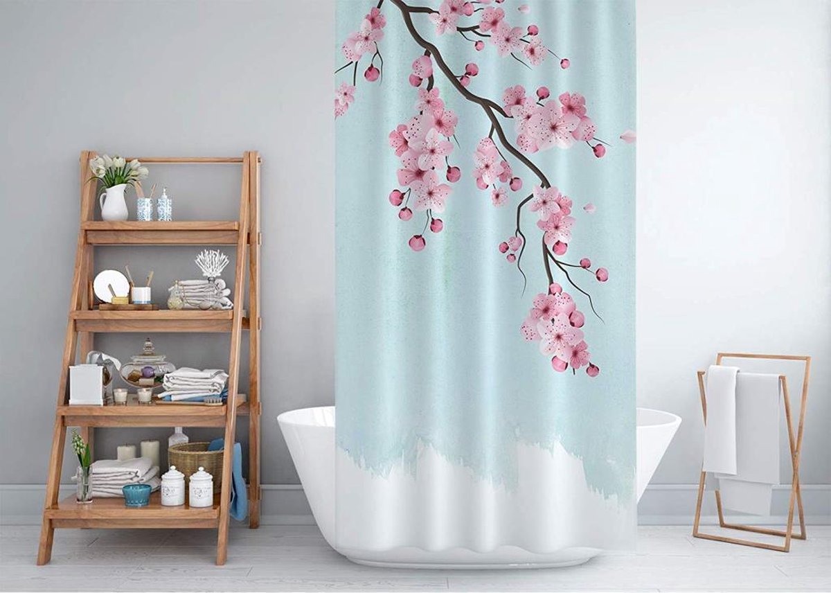 Zethome Sakura - Douchegordijn 180x200 cm - Digitale Printtechnologie - Badkamer Gordijn - Shower Curtain - Waterdicht - Sneldrogend - Anti Schimmel -Wasbaar - Duurzaam