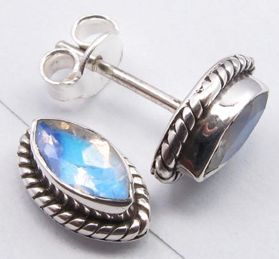 Natuursieraad -  925 sterling zilver maansteen oorknopjes oorbellen - Oorbellen Set - 1 Set (2 stuks) - luxe edelsteen sieraad - handgemaakt