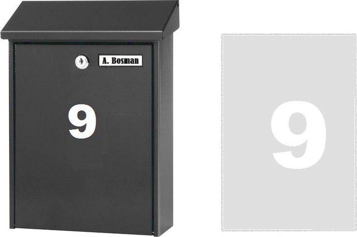 Huisnummer sticker 9 WIT (6cm hoog) / plakcijfer / cijfersticker