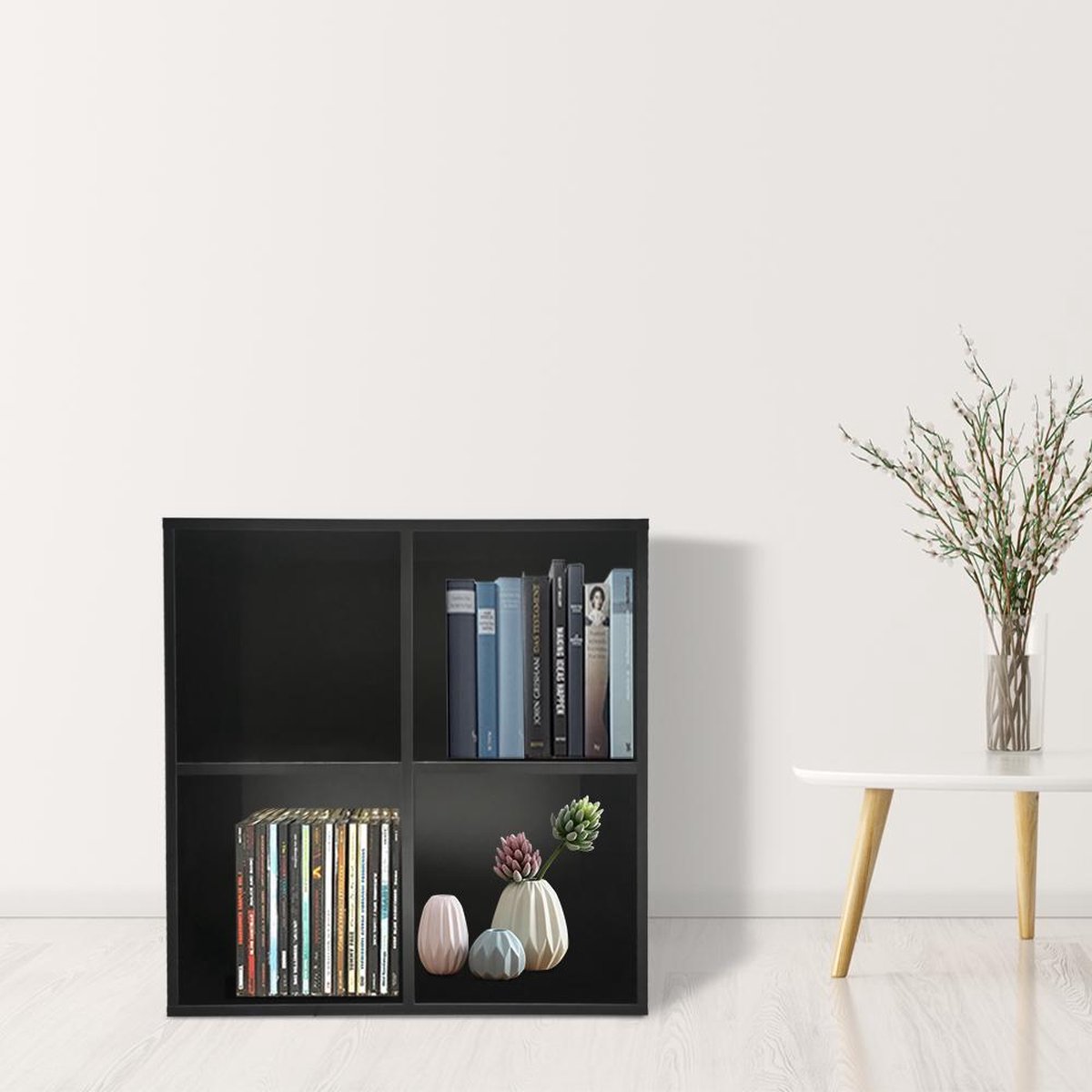Vakkenkast Faro 02 - 124x44x200H cm - open vakken - dichte deur in bovenkast - push to open deuren - lade achter deur - strak design