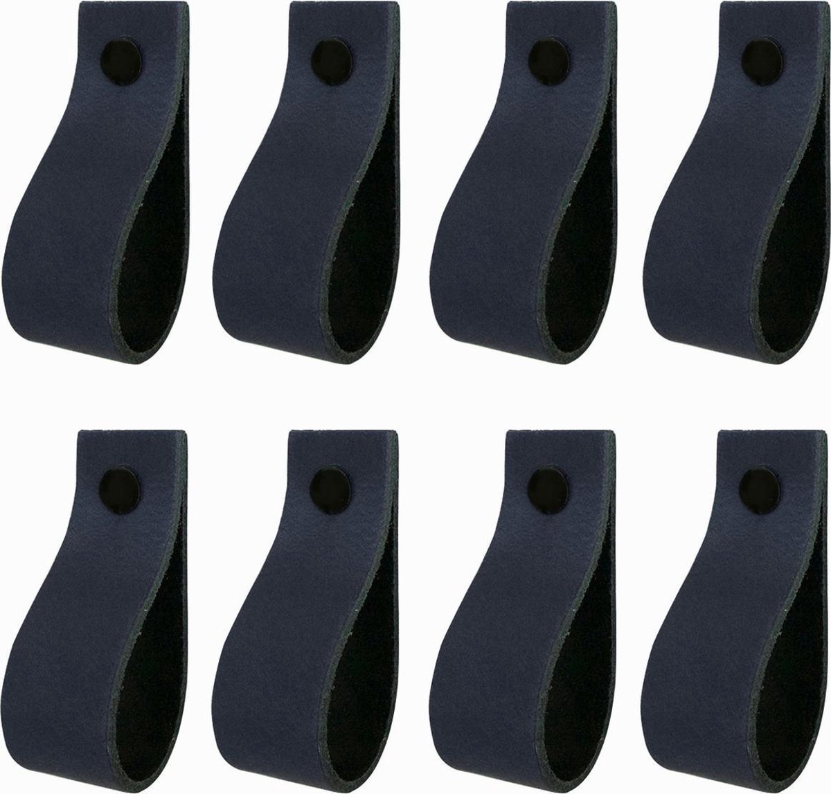 8x Leren handgrepen 'de lus' maat S - NAVY  (15,8 x 2,5 cm) - incl. 3 kleuren schroefjes (handgreepjes - leren grepen - greepjes - leren lusjes)