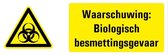 Waarschuwing voor biologisch besmettingsgevaar tekstbord 200 x 75 mm