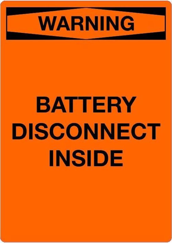 Sticker 'Warning Battery disconnect inside' 297 x 210 mm (A4)