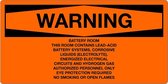 Sticker 'Warning: This room contains lead-acid battery systems' 150 x 75 mm