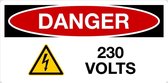 Sticker 'Danger: let op, 230 Volts' 100 x 50 mm