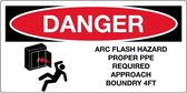 Sticker 'Danger Arc flash hazard PPE required approach boundary',150 x 75 mm