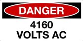 Sticker 'Danger: 4160 Volts AC' 200 x 100 mm