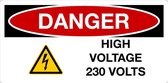 Sticker 'Danger: High voltage 230 Volts' 100 x 50 mm