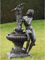 Tuinbeeld - bronzen beeld - Vrouw zittend op fontein met 2 vogels - 160 cm hoog