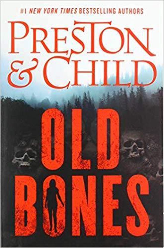 Boekcover met de titel 'OLD BONES' in grote rode letters, met een bos en schedels op de achtergrond.