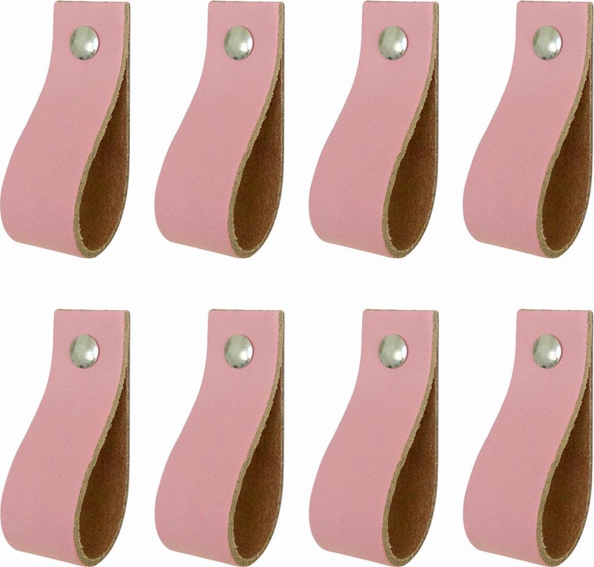 8x Leren handgrepen 'de lus' maat S - ZACHTROZE  (15,8 x 2,5 cm) - incl. 3 kleuren schroefjes (handgreepjes - leren grepen - greepjes - leren lusjes)