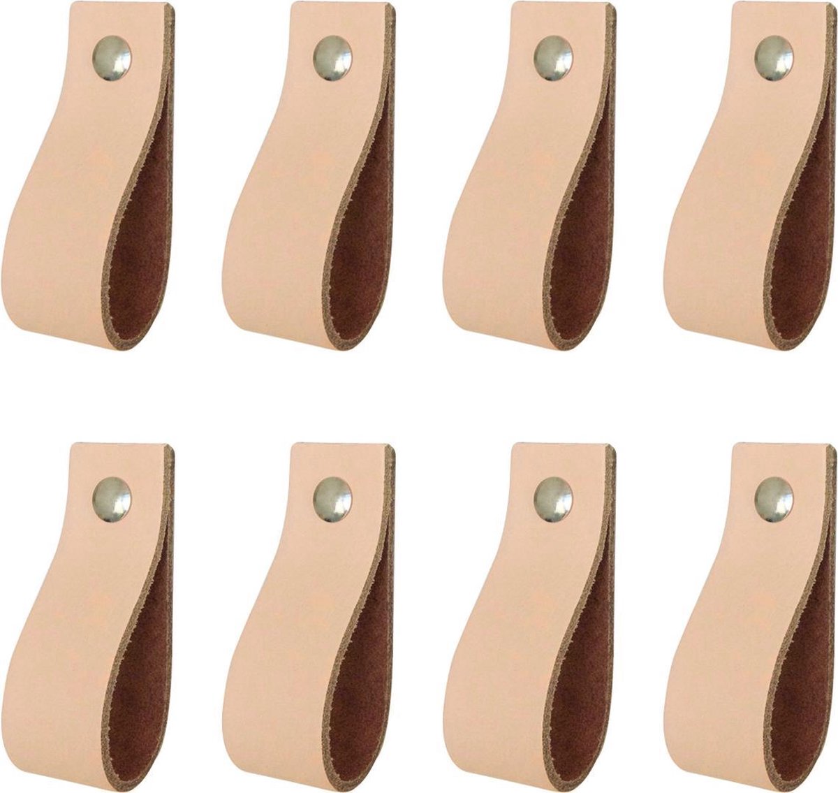 8x Leren handgrepen 'de lus' maat S - NATUREL  (15,8 x 2,5 cm) - incl. 3 kleuren schroefjes (handgreepjes - leren grepen - greepjes - leren lusjes)