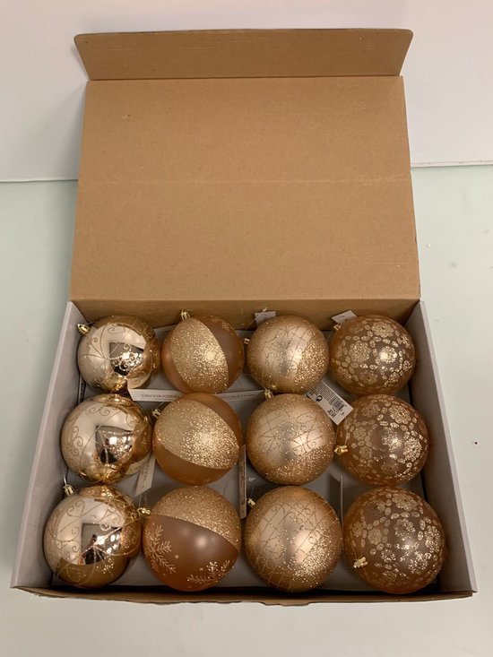 12 kerstballen brons/goud bol