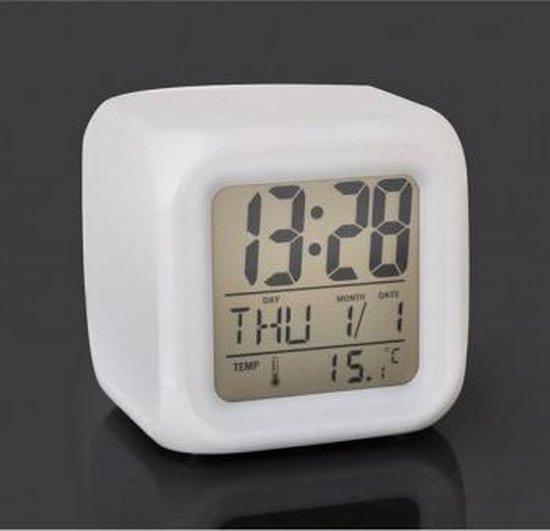 2X Klok met led verlichting - Wekker - Thermometer - Kalender - Klokje  staand - Wekker | bol.com