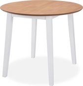 Eettafel inklapbaar - MDF en geschuurd rubberwood- Wit en natuurlijk hout- 90 x 75 cm (ø x H) - Rond