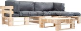 4-delige Loungeset pallet met grijze kussens FSC hout