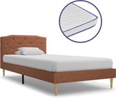 Bed met traagschuim matras stof bruin 90x200 cm