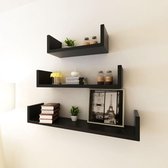 Wandplanken U-vormig zwevend voor boeken/dvd's zwart 3 st