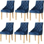 Eetkamerstoelen 6 st massief eikenhout en fluweel blauw