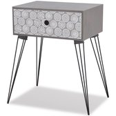 Nachtkastje met 1 lade - MDF en staal - Grijs - 44 x 30,5 x 57,5 cm - Rechthoekig