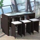7-delige Tuinbarset met kussens poly rattan bruin