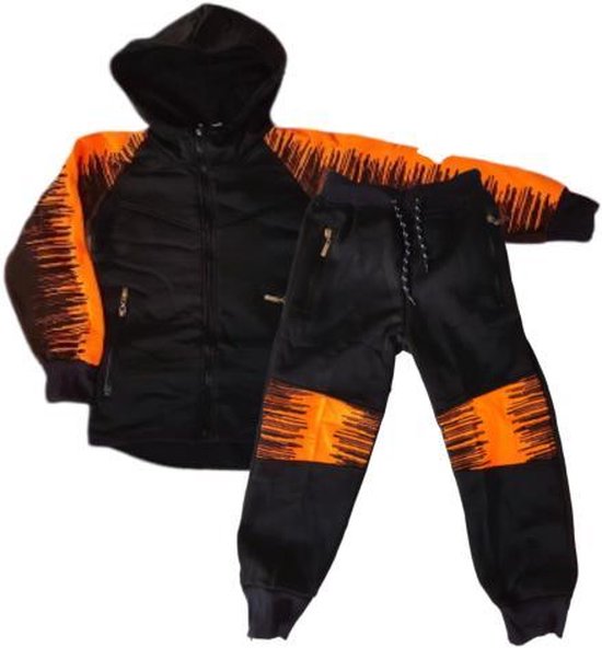 s\u0026C Jongens joggingpak zwart oranje stripe - 98/104 | bol.com