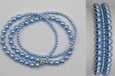 3 elastische Parel Armbanden Made With Pearls From Swarovski Licht Blauw maat 20