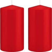 2x Rode cilinderkaarsen/stompkaarsen 8 x 15 cm 69 branduren - Geurloze kaarsen – Woondecoraties