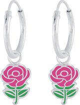 Joy|S - Zilveren roze roos oorbellen roosje bedel oorringen