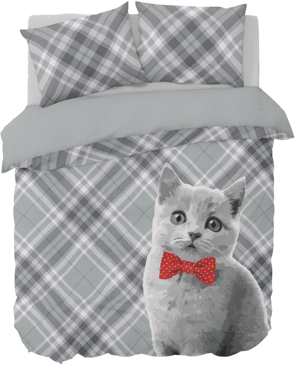 Ambianzz Bedding - Cat Bowtie - Dekbedovertrek - Polykatoen - Lits-jumeaux - 240x200/220 cm - Grijs