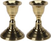 2x Gouden kandelaars 8 cm voor dinerkaarsen - Metalen kandelaars goud - Tafel dekken