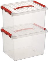 2x Sunware Q-Line opberg boxen/opbergdozen 22 liter 40 x 30 x 26 cm kunststof -  opslagbox - Opbergbak kunststof transparant/rood