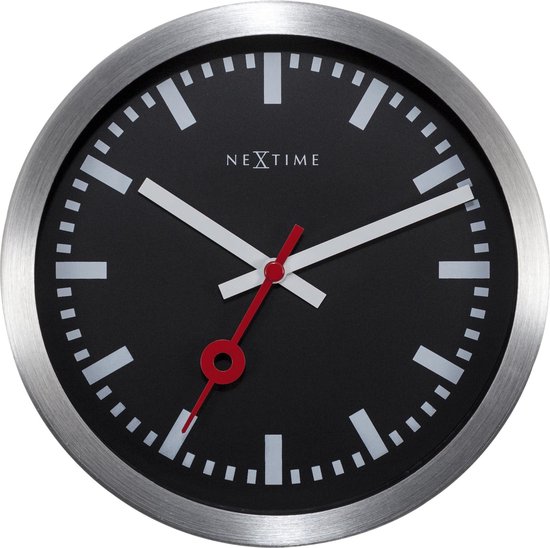 NeXtime Station Stripe - Horloge de table / Horloge murale - Rond - Aluminium - Mouvement d'horlogerie silencieux - Ø19 cm - Zwart