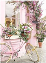 Happy Painter® Diamond Painting volwassenen - Roze Bloemenwinkel - 30x40cm volledig pakket vierkant steentjes