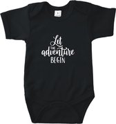 Rompertjes baby met tekst - Let the adventure begin - Romper zwart - Maat 74/80