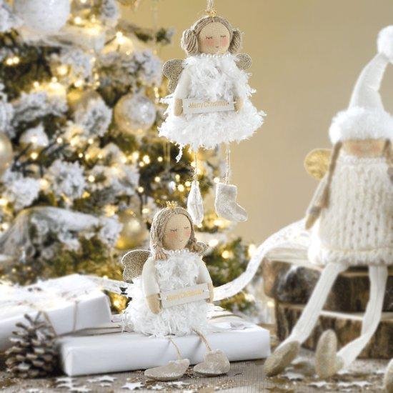 Snelkoppelingen verlies uzelf slepen Mascagni - Set met 2 stoffen witte Engelen lengte 20 cm kerstdecoratie - 0Q  C716 | bol.com