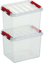 2x Sunware Q-Line opberg boxen/opbergdozen 3 liter 20 x 15 x 14 cm kunststof - Opslagbox - Opbergbak transparant/rood kunststof